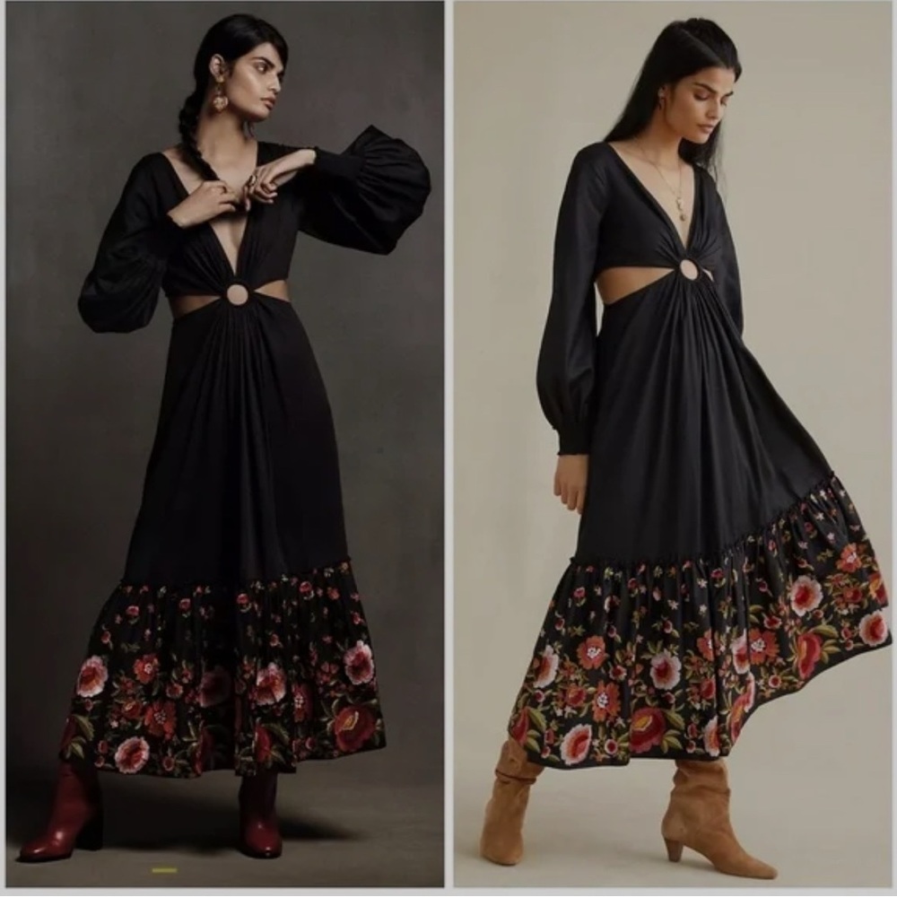 Anthropologie Geisha Designs Karolina Cut-Out Maxi Dress, SZ 8